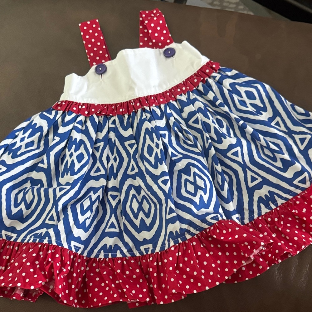 Eleanor Rose Red and Blue Patterned Kids Dress